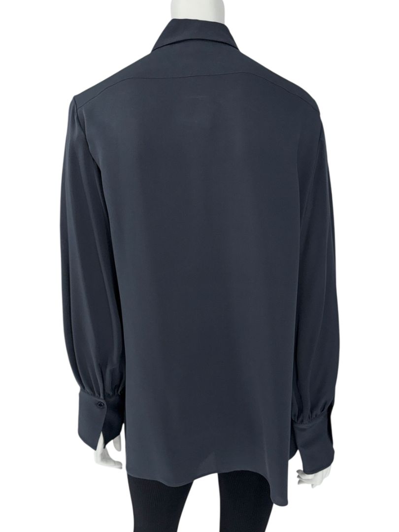 The RowThe Row Midnight Navy Silk Blouse with Twist-Sleeve Detail – Size M