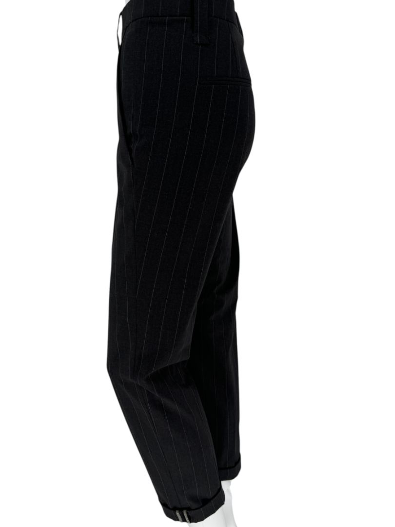 Brunello Cucinelli Charcoal Pinstripe Wool Pants with MONILI Trim – Size IT 46 / US 10