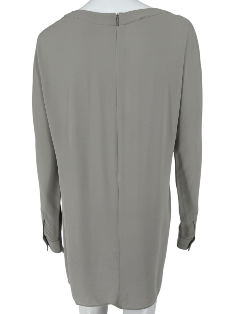 Akris Gravel Grey Long Silk Tunic Blouse – Size 8