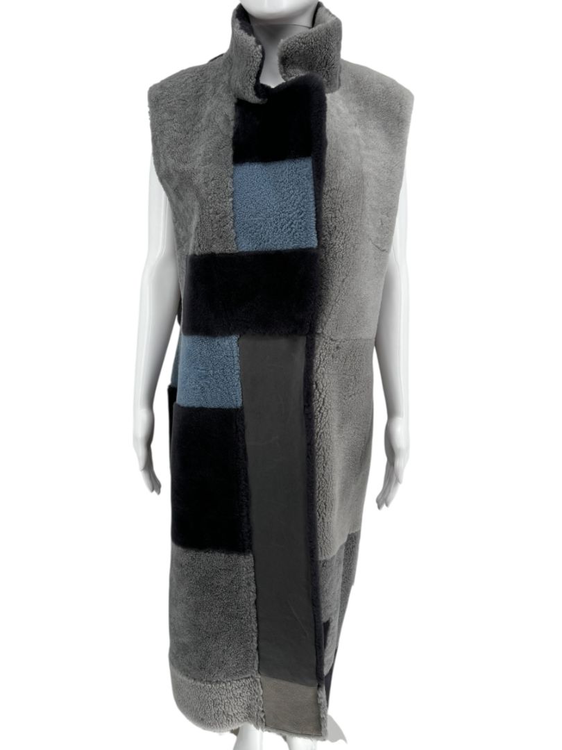 Akris Colorblock Shearling Patchwork Vest – Size 10