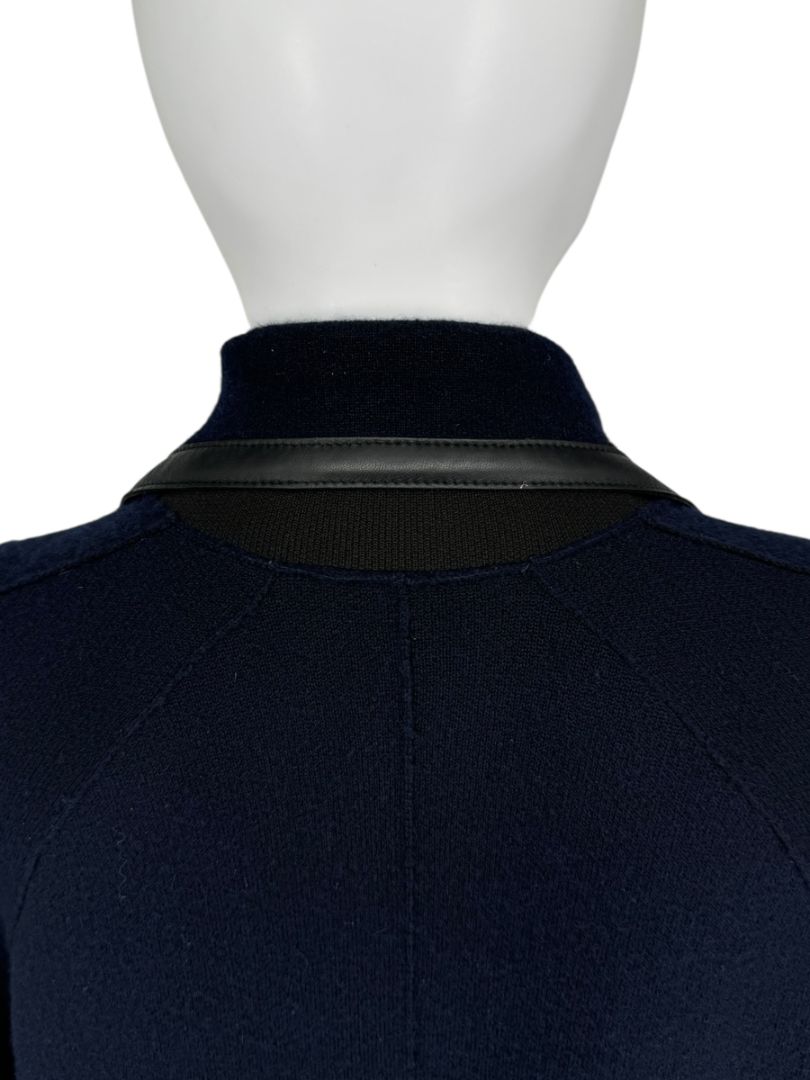 Giorgio Armani Navy Wool-Cashmere Coat with Leather Trim – Size 44