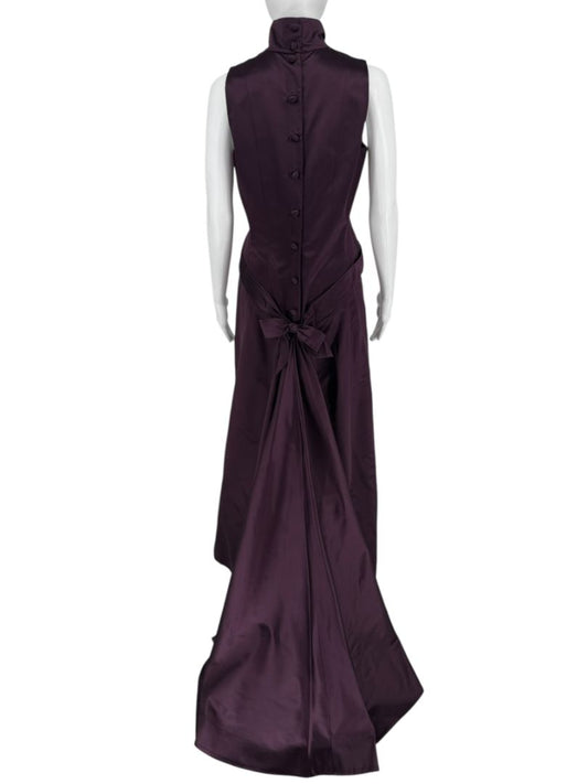 Plum High Neck Sleeveless Gown with Back Bow Detail – Large