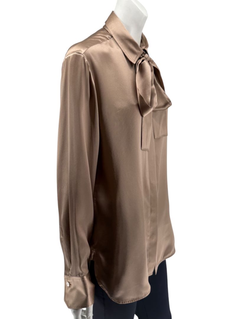 Brand New Kiton Bronze Silk Bow Blouse – Size 46