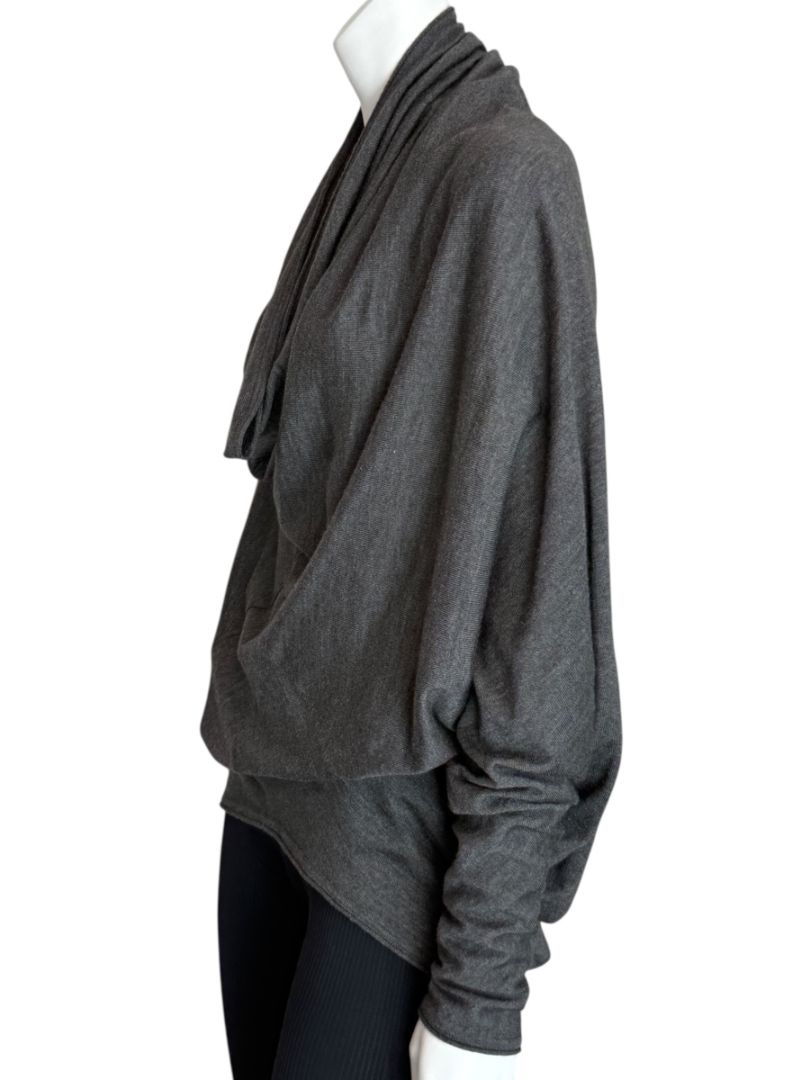 Donna Karan Charcoal Gray Cashmere Wool Silk Draped Cowl Sweater - Size M