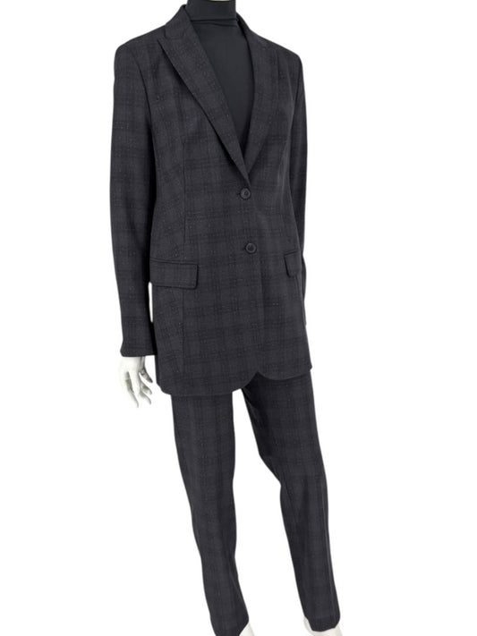 Akris Punto Grey Wool Suit with Purple Fleck Detailing – Size US 10