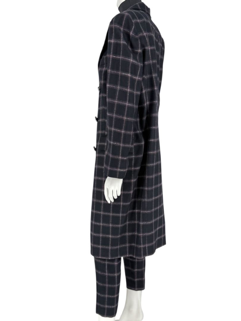 Pamella Roland Black & Gray Windowpane Plaid Pantsuit – Large