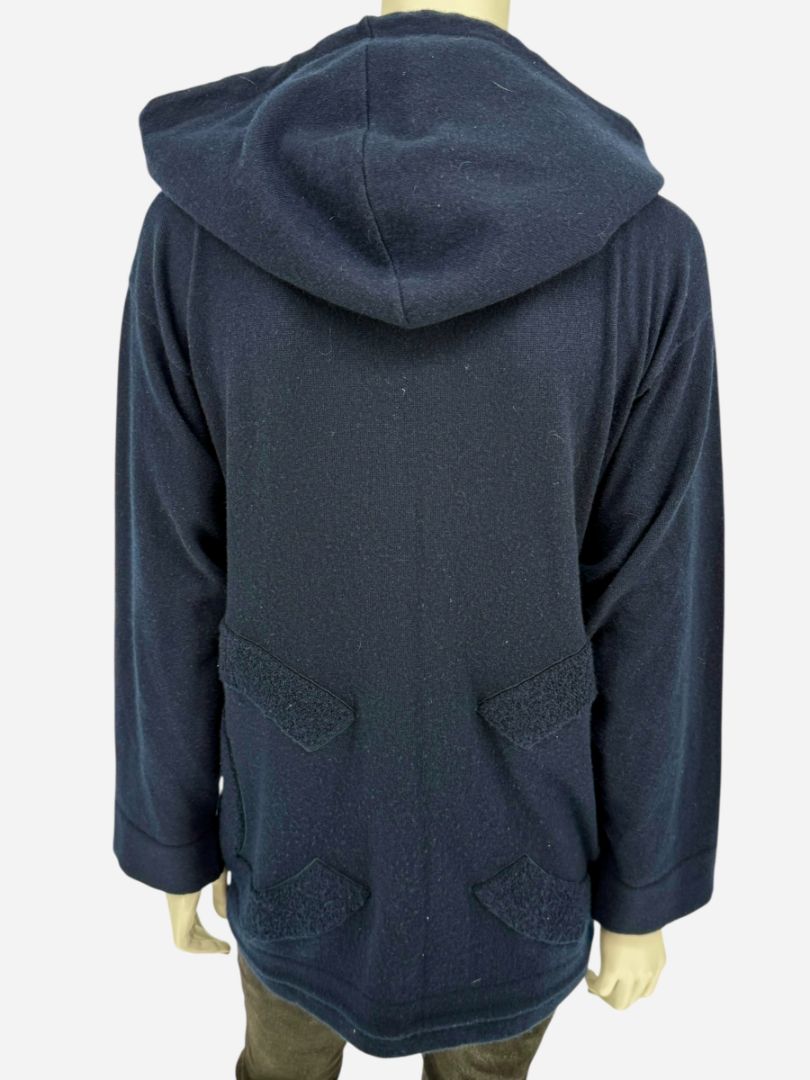 Chanel Navy Blue Cashmere Hoodie with Silver Hardware – Size 36