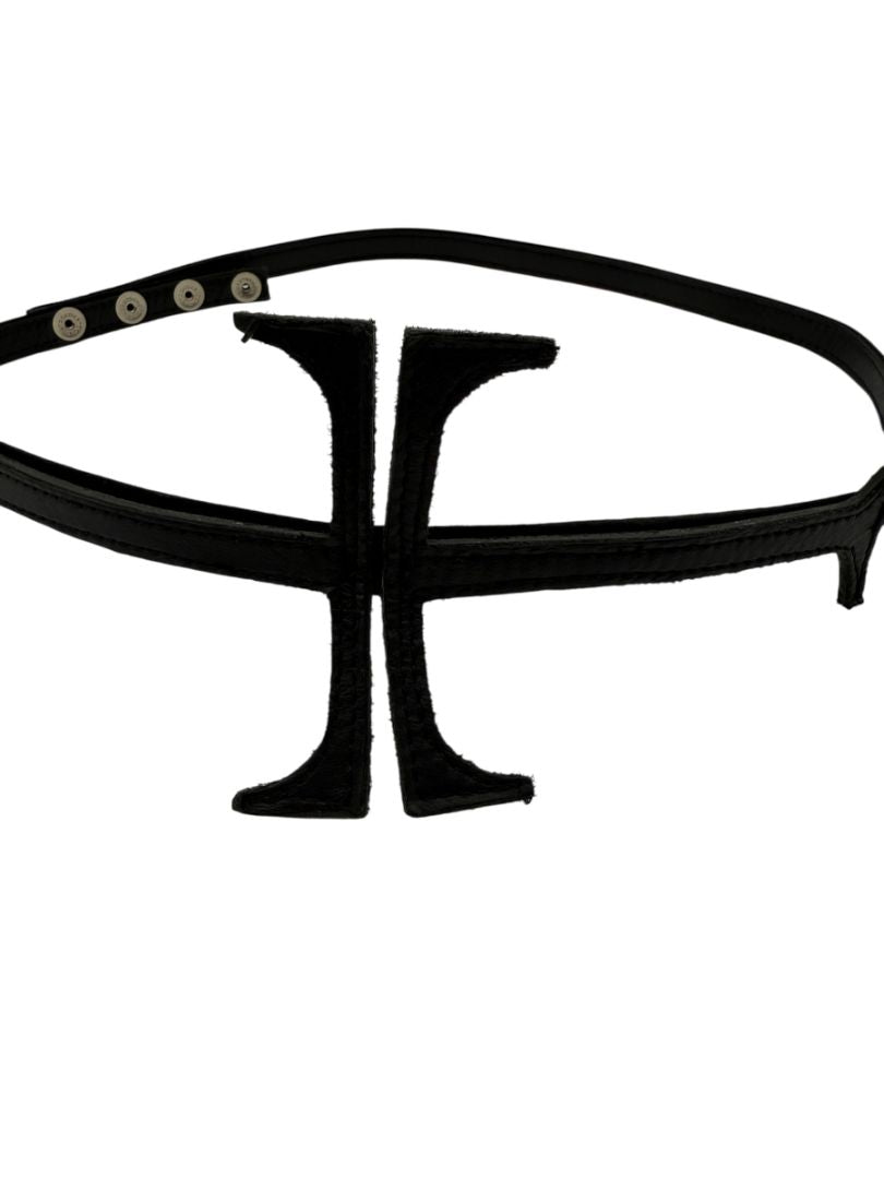 Sculptural Black Suede & Leather Waist Belt – Fits Like L/XL