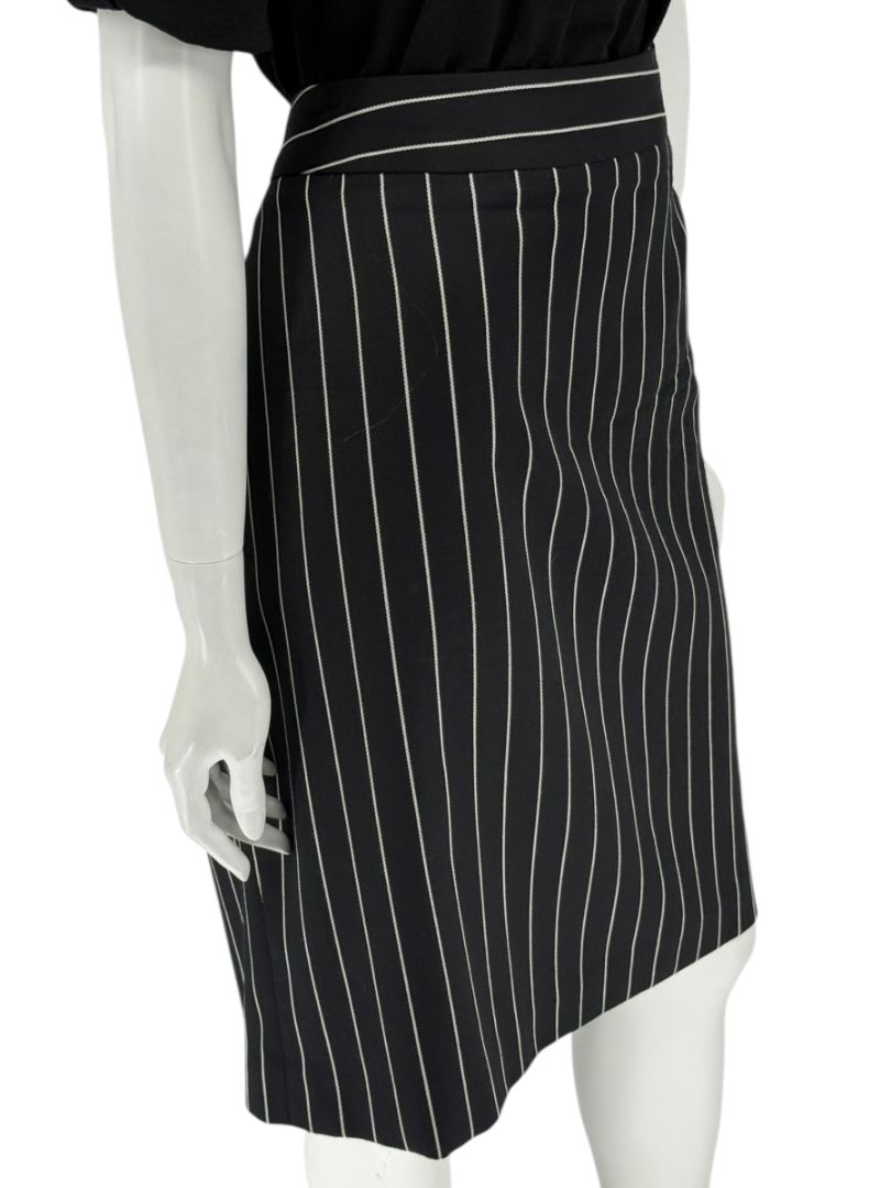 Armani Collezioni Black Pinstripe Wool Skirt – Size 12