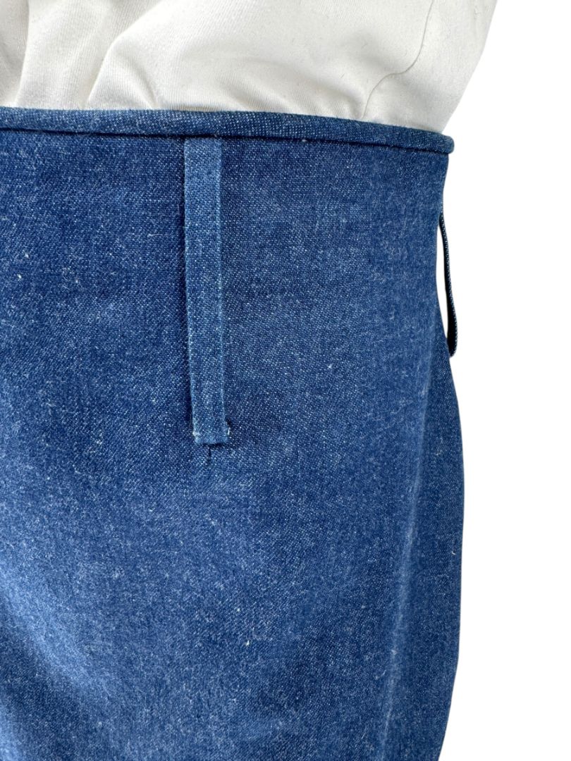 Christian Dior Boutique Blue Denim Midi Skirt with Gold Buttons – Size 14