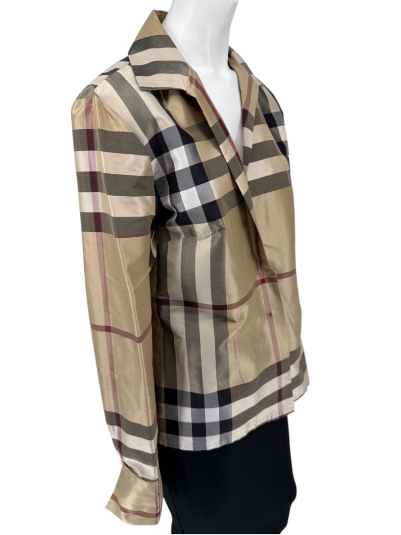 Burberry London Women’s Beige Nova Check Silk Blazer – Size XL