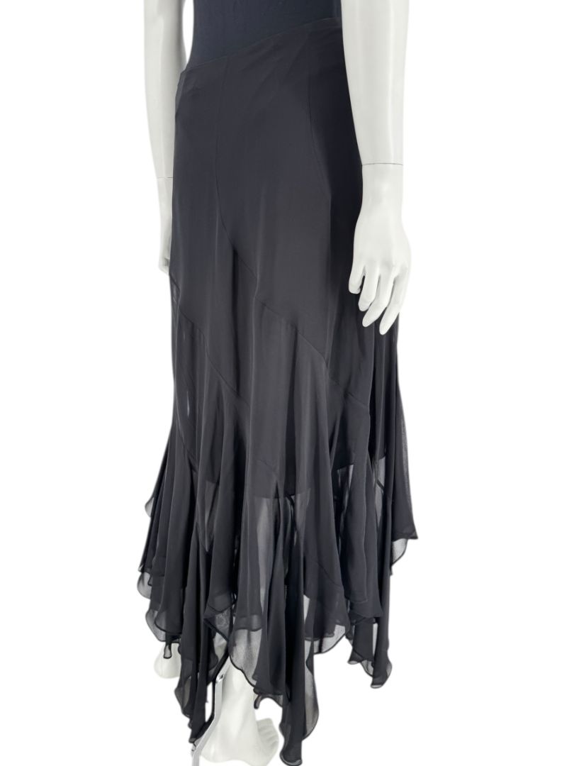 Dana Buchman Black Silk Asymmetric Ruffle Skirt – Size 12
