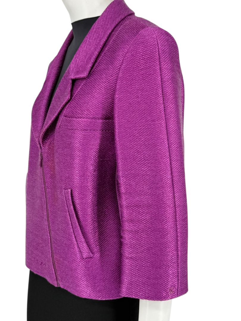 Chanel Fuchsia Textured Cotton-Blend Jacket – Size 42
