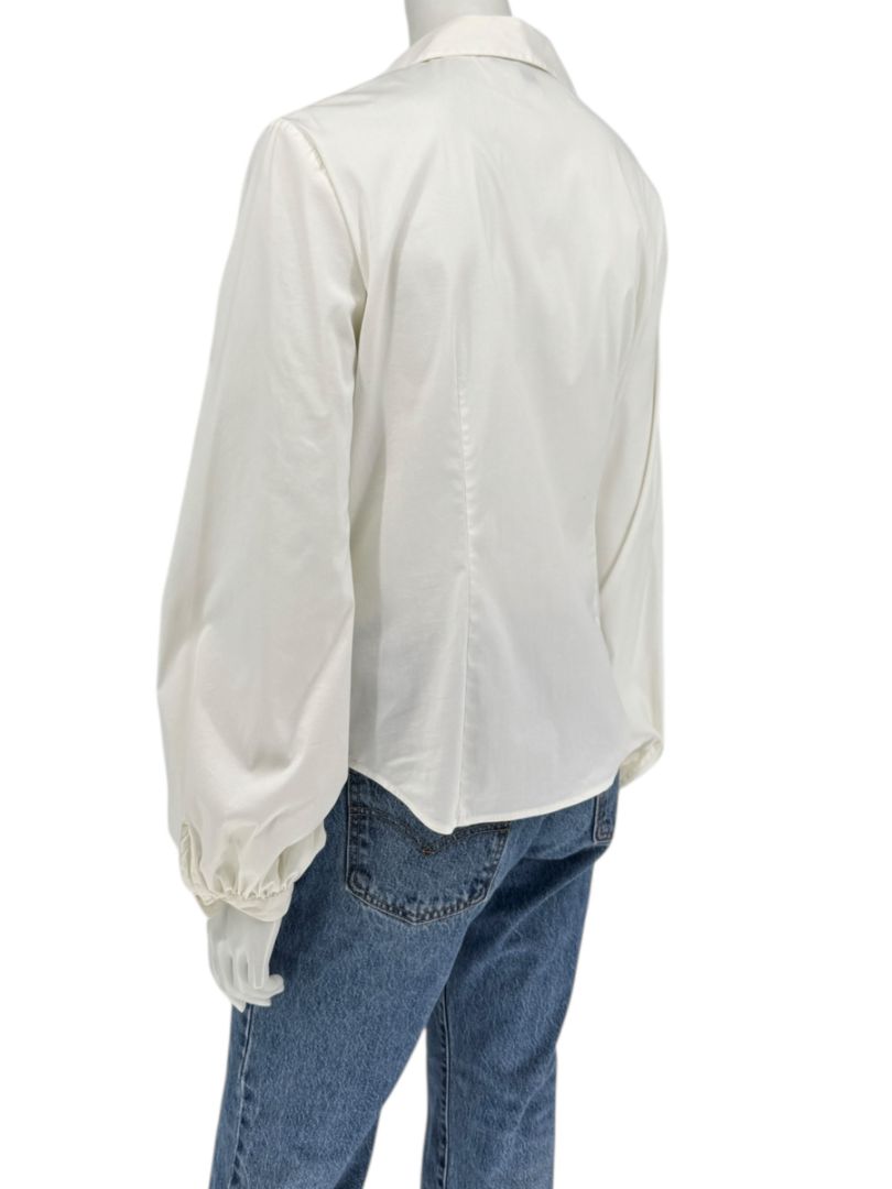 Lafayette 148 New York Ivory Cotton Blend Ruffle-Collar Blouse – Size 12