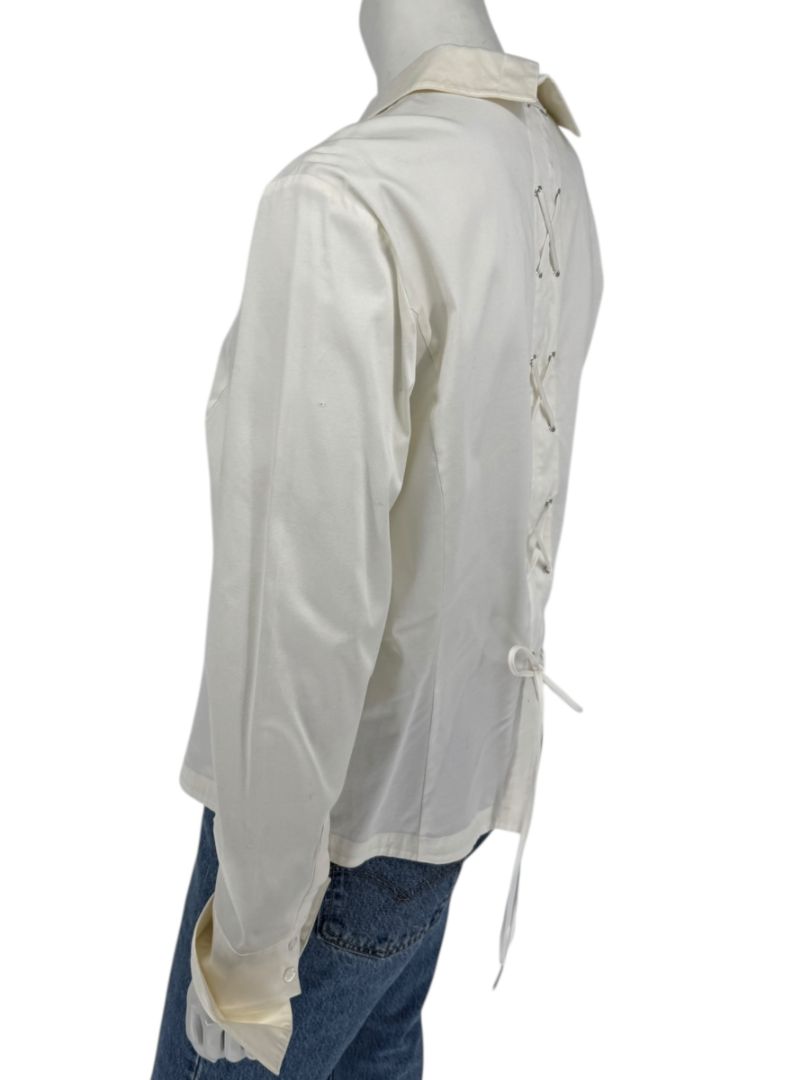 Escada White Cotton-Blend Lace-Up Back Dress Shirt – Size 42