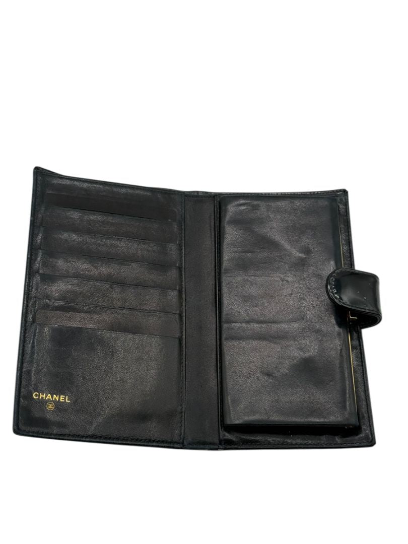 CHANEL Vintage Patent Leather CC Long Wallet – Black