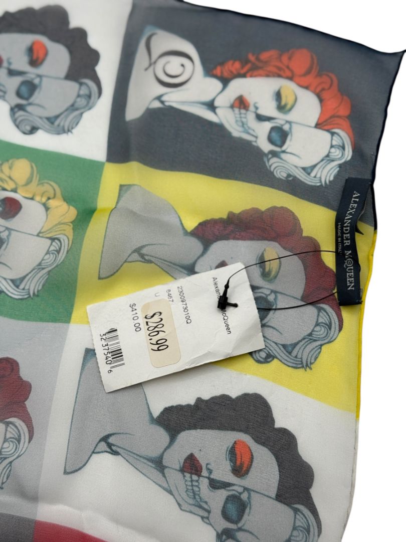 Alexander McQueen c.2008 Marilyn Monroe Skull Print Pop Art Silk Scarf RARE