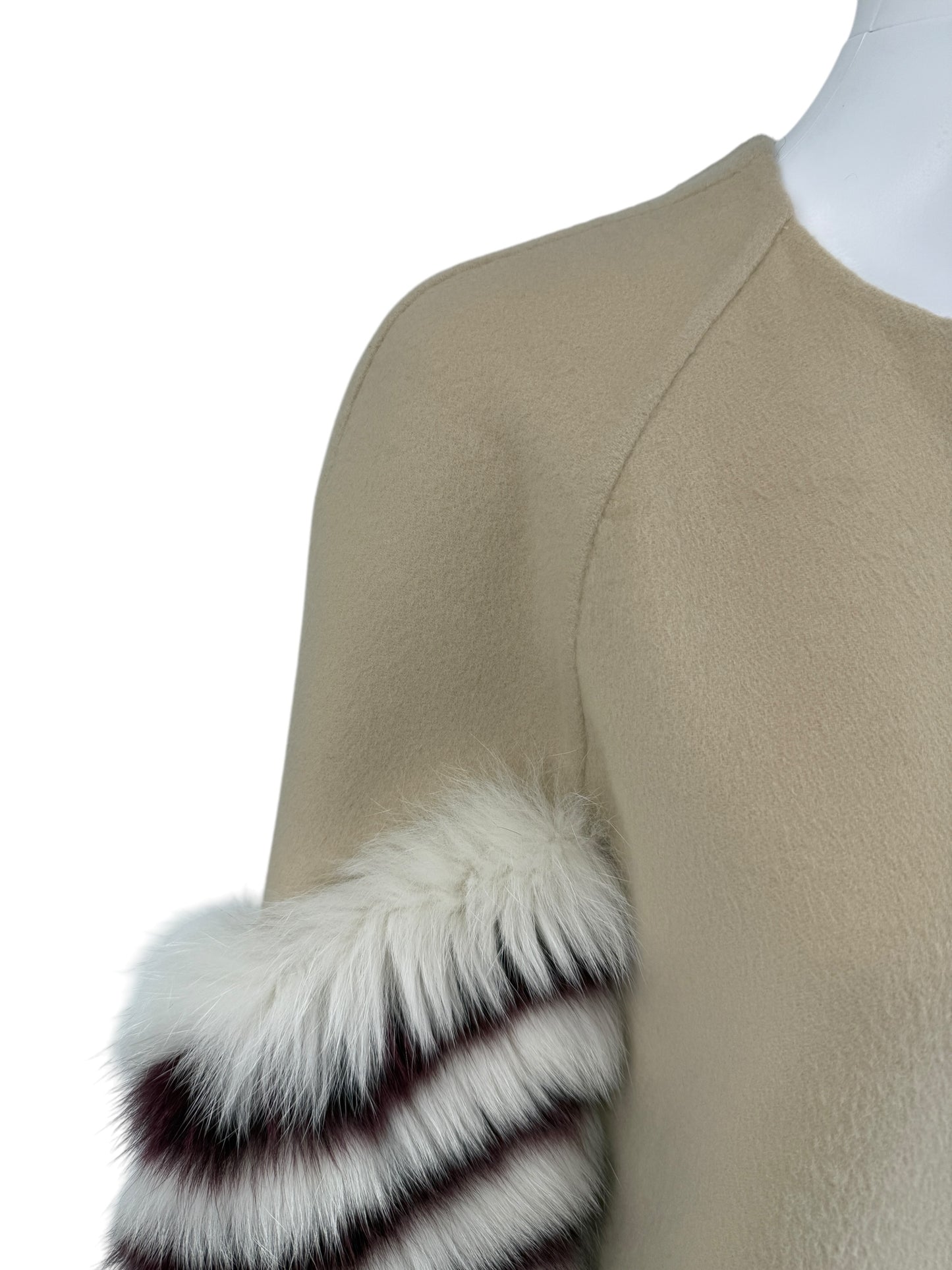 Fendi Cashmere Coat with Struoed Faux Fox Fur Sleeves - Size 38