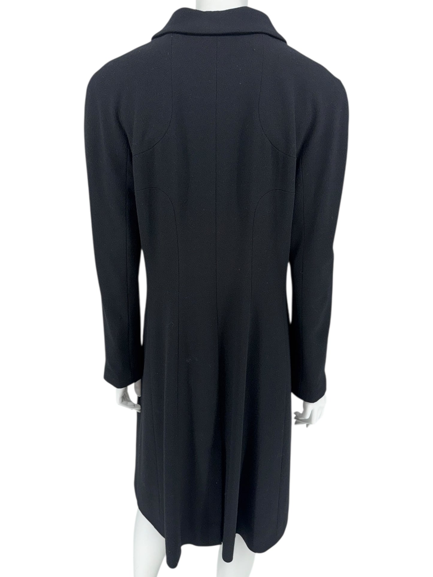 Chanel F/W 02 Long Black Wool Jacket Pearl Buttons - Size 44