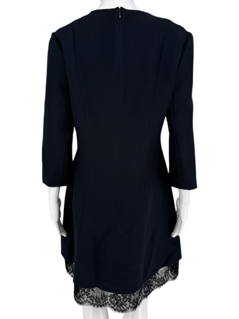 Christian Dior Navy Wool-Silk Dress with Lace Hem  - Size 12