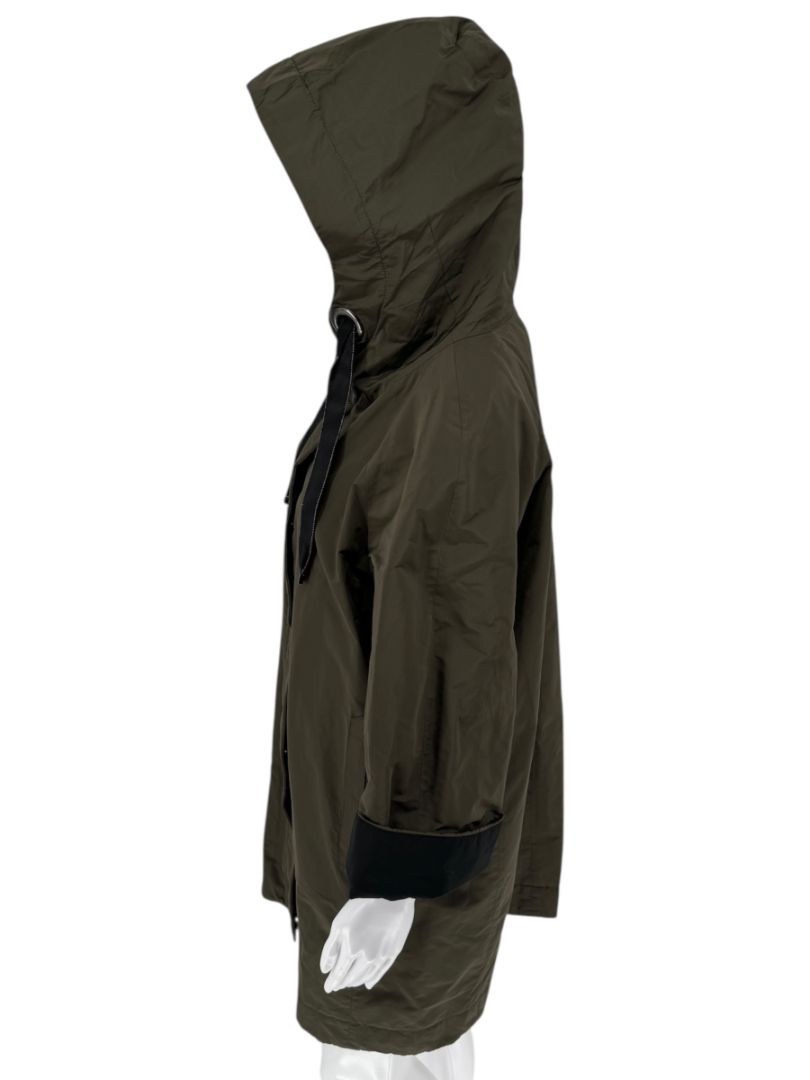 Brunello Cucinelli Olive Nylon Hooded Parka with Monili Trim - Size 10