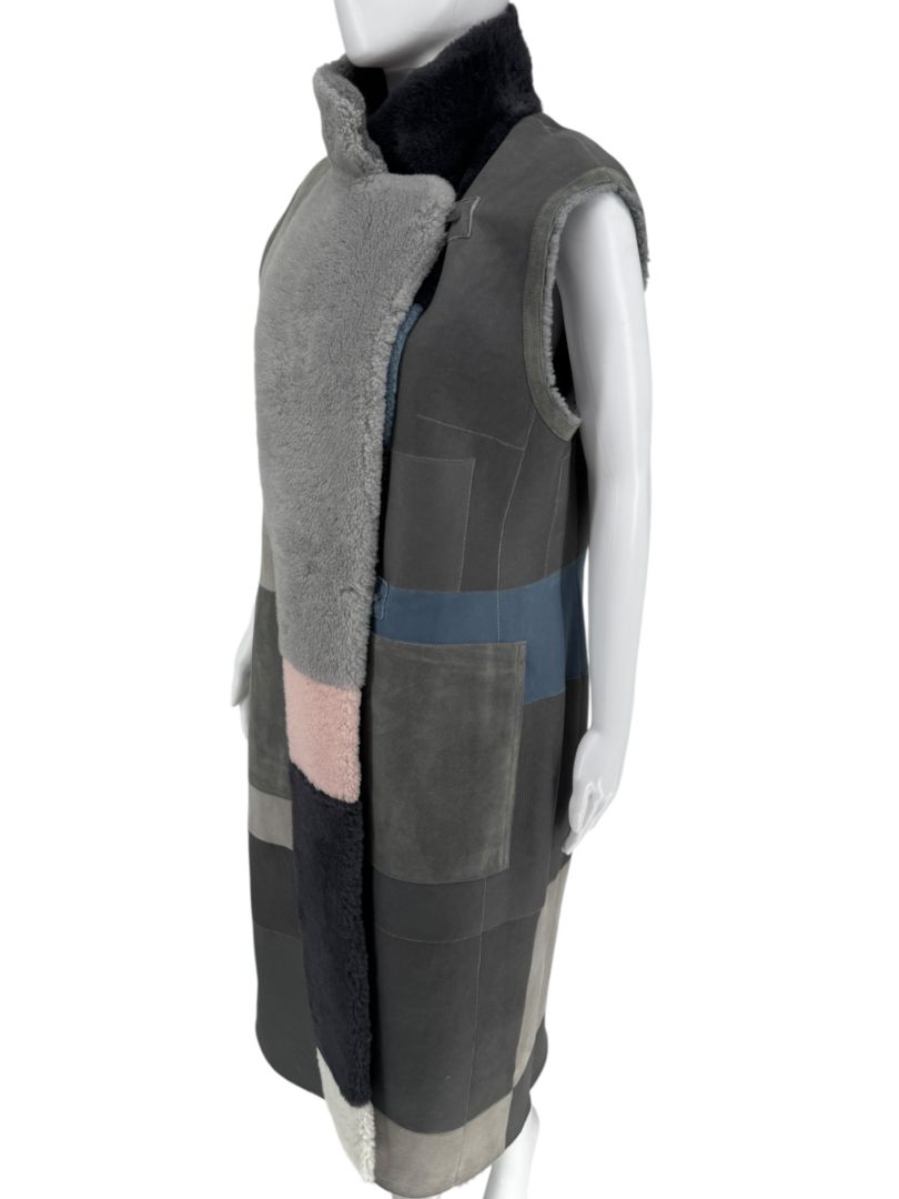 Akris Colorblock Shearling Patchwork Vest – Size 10