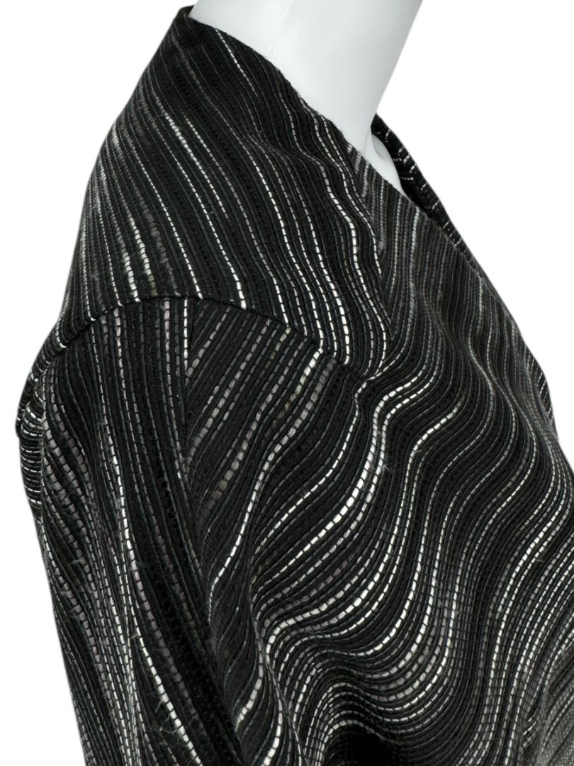 Pamella Roland Black Metallic Striped Open Jacket – Large