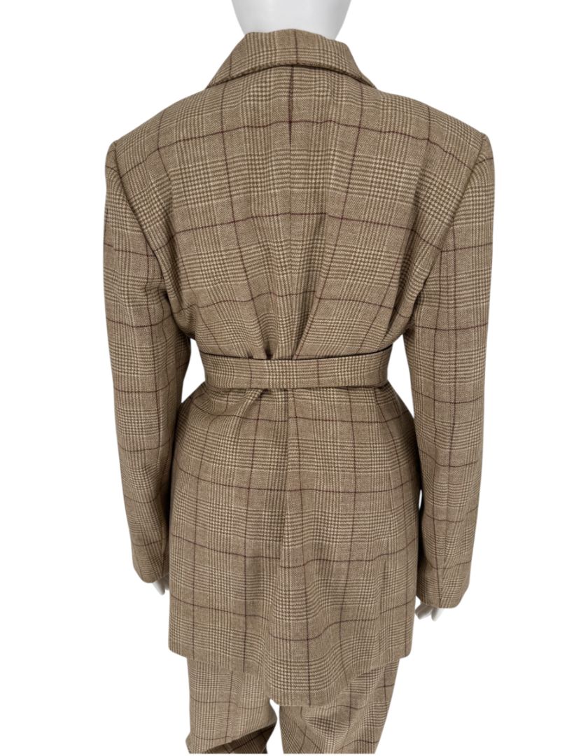 Kiton Wool-Cashmere Plaid Belted Blazer & Drawstring Trousers – Size IT 44