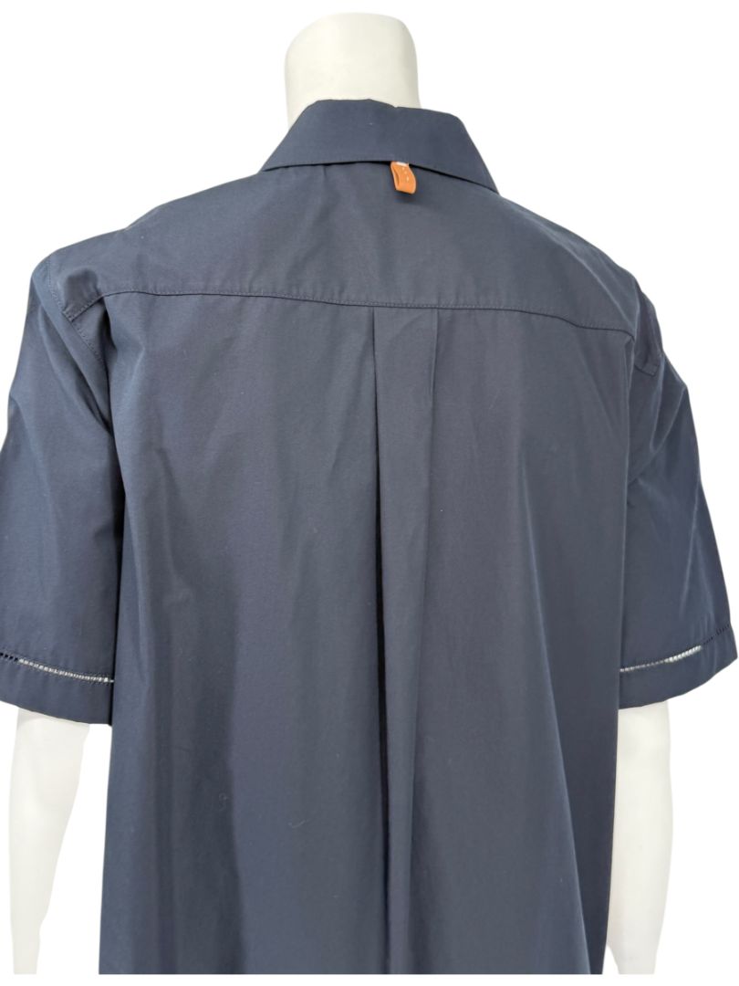 Lafayette 148 Navy Drop-Waist Cotton Shirt Dress – Size S