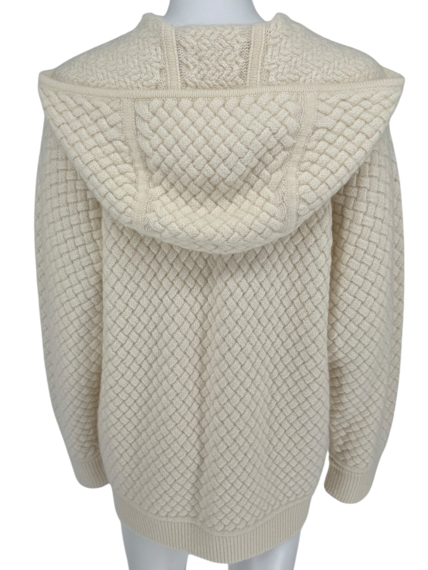 CO Ivory Basketweave Knit Hooded Zip Sweater - Size M