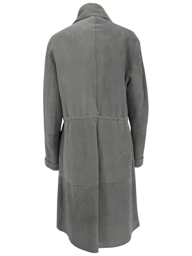 Hugo Boss Grey Shearling-Lined Suede Coat – Size Large