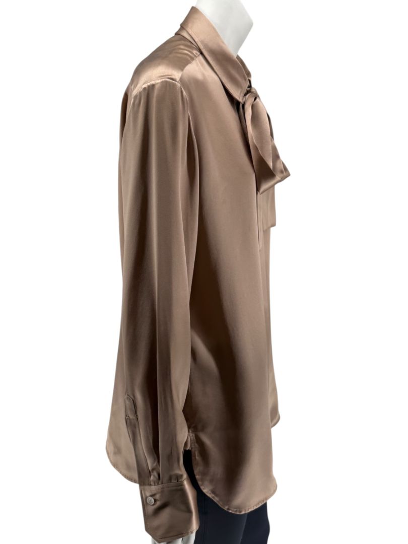 Brand New Kiton Bronze Silk Bow Blouse – Size 46