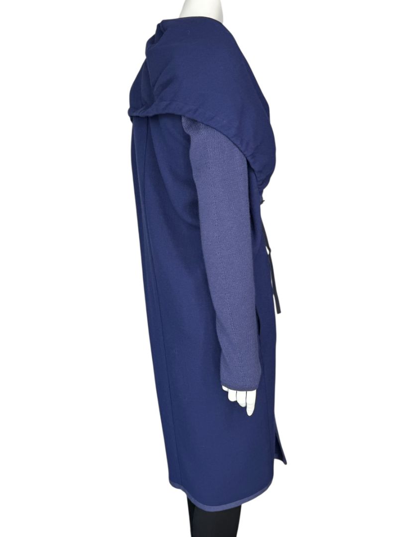 Agnona Navy Wool & Silk Hooded Longline Coat – Size IT 40