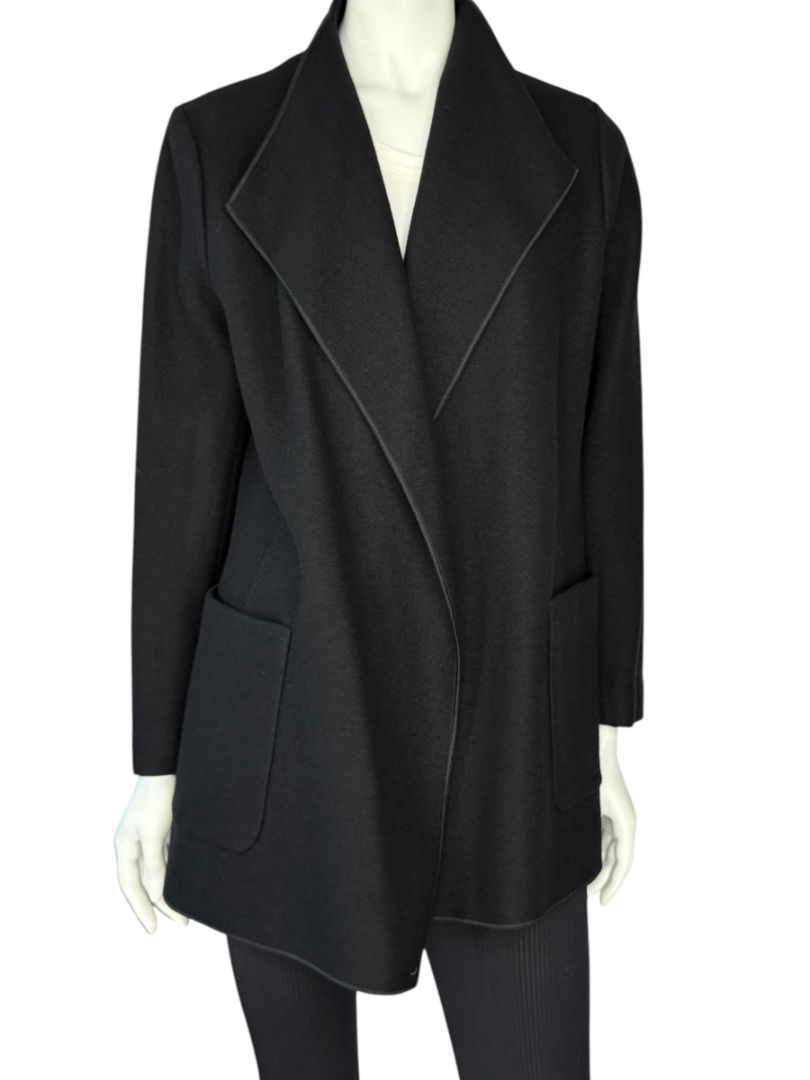 NWT Agnona Black 100% Cashmere Open-Front Coat – Size IT 46 / US 10