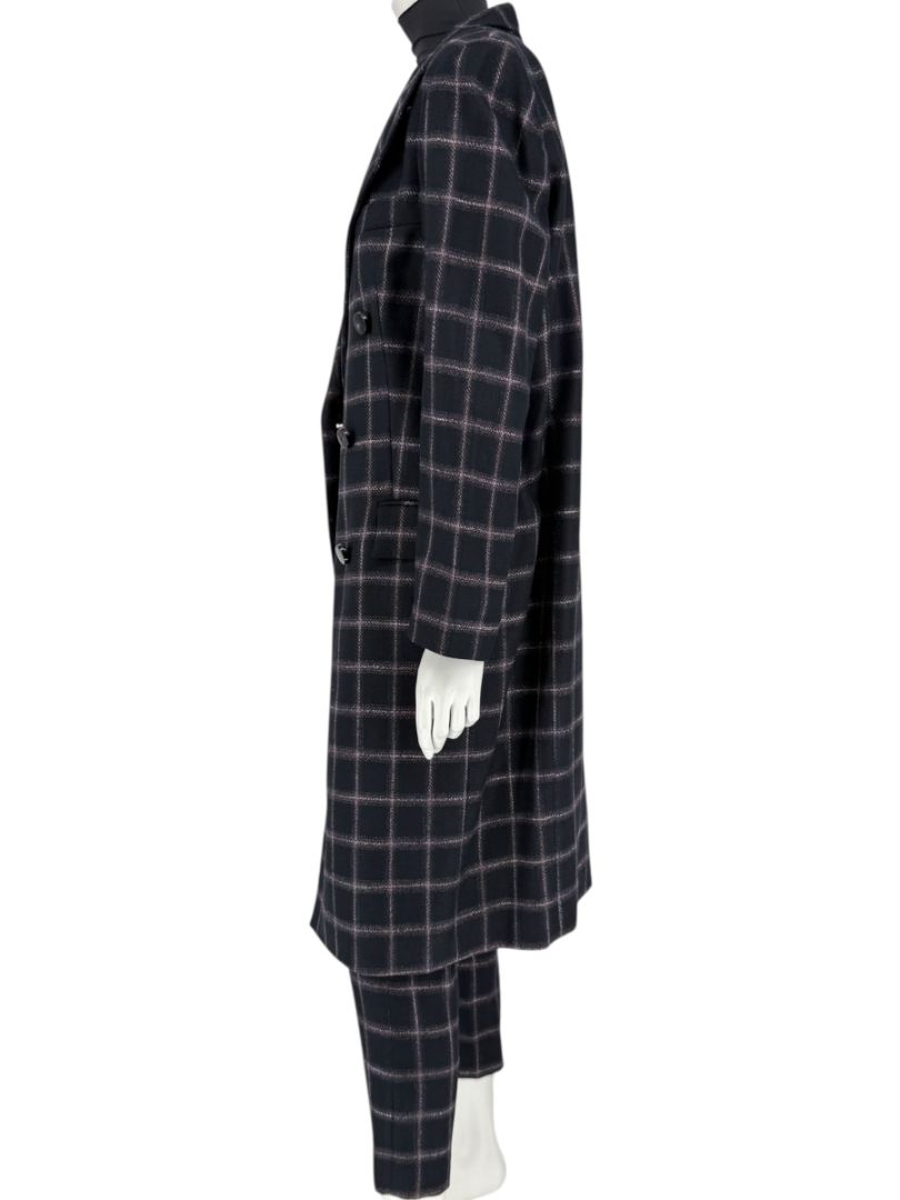 Pamella Roland Black & Gray Windowpane Plaid Pantsuit – Large