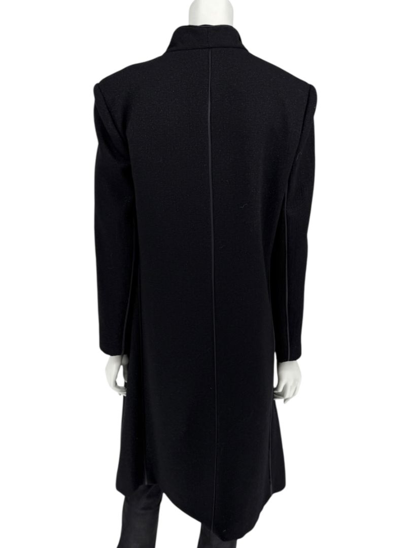 Pamella Roland Black Longline Coat Piped Trim Open Front Designer Outerwear Fits L