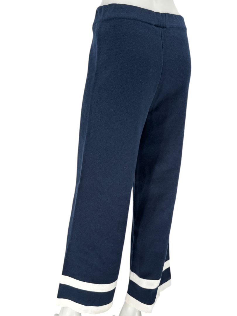 Holebrook Sweden Navy Cotton Wide-Leg Pants White Stripe Hem Size Large L
