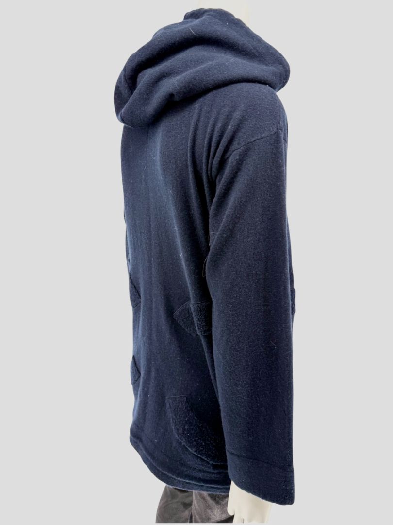 Chanel Navy Blue Cashmere Hoodie with Silver Hardware – Size 36