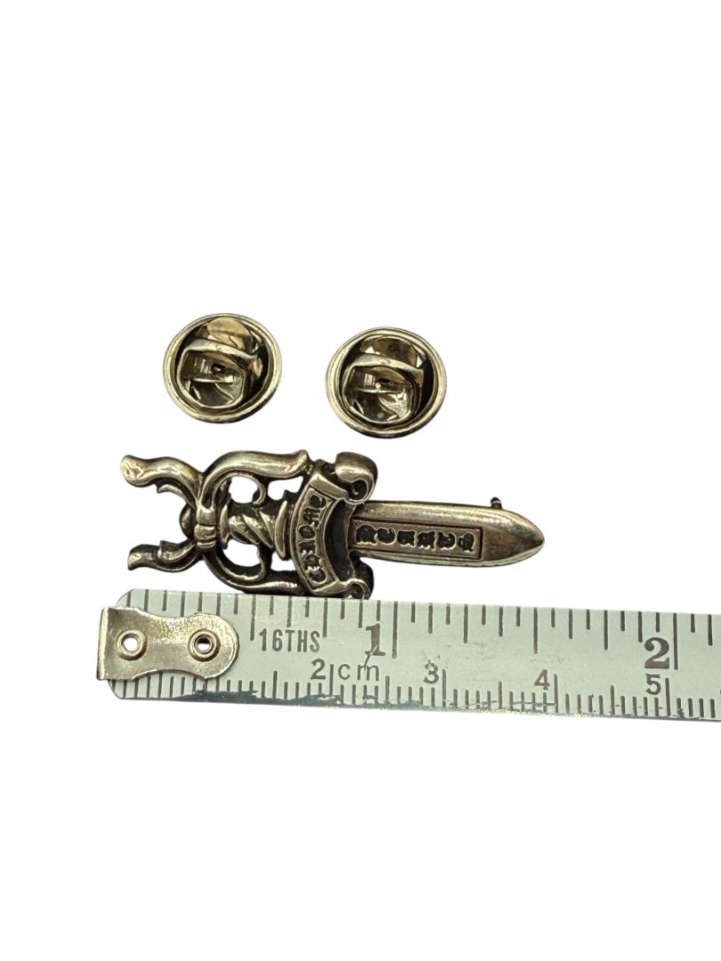 Chrome Hearts Dagger Pin – Sterling Silver – 1.6” x 0.6”