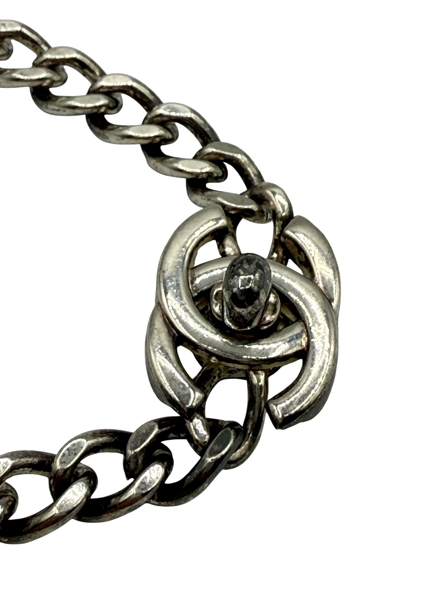 CHANEL Vintage 1996 Silver-Tone CC Turn Lock Chain Necklace