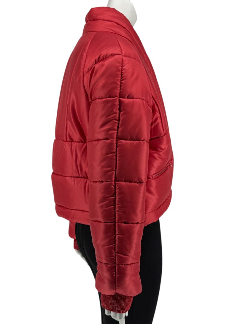 Chanel 2009 Paris Moscow Métiers d’Art Red Silk Puffer Bomber Jacket - Size 44