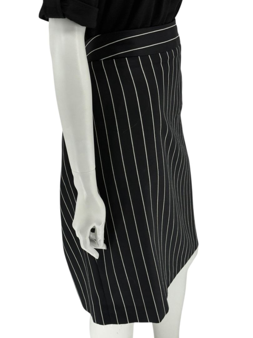 Armani Collezioni Black Pinstripe Wool Skirt – Size 12