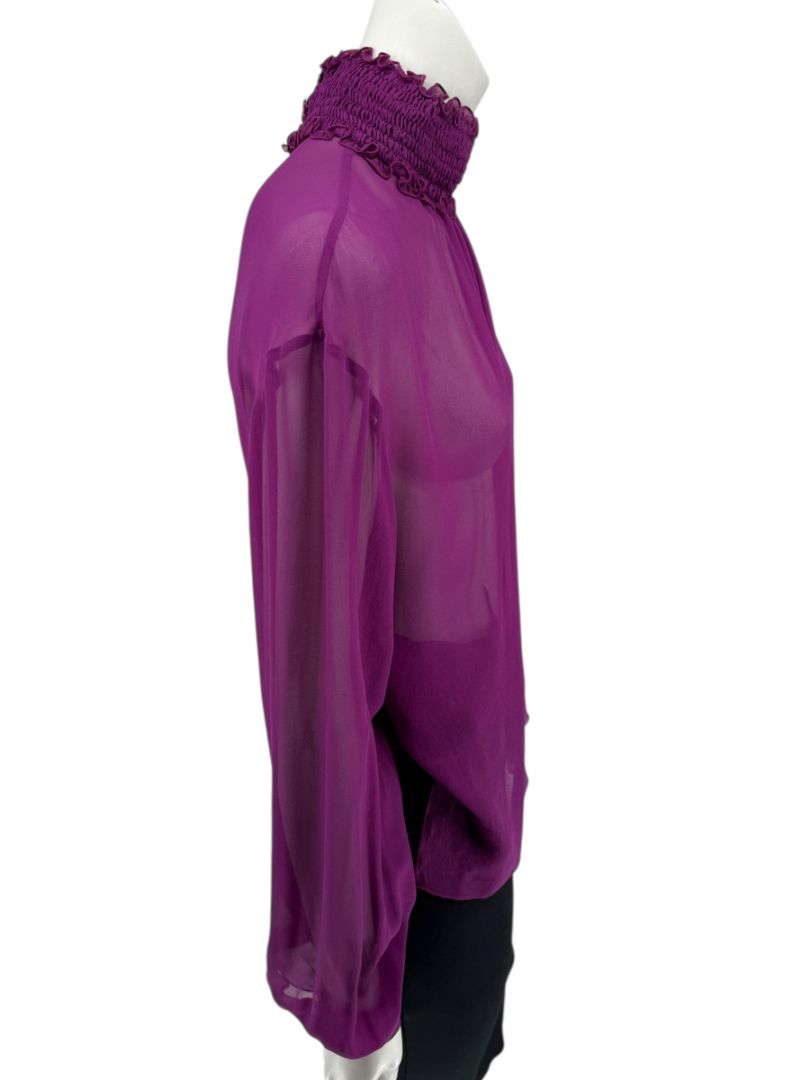 Chanel Fuchsia Silk High-Neck Blouse – Fall 2001 FR 42