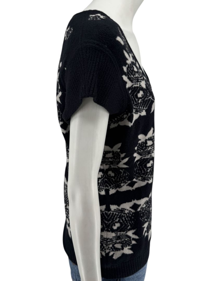 Chanel Black & Ivory Wool-Blend Deep V-Neck Sweater – Size FR 44