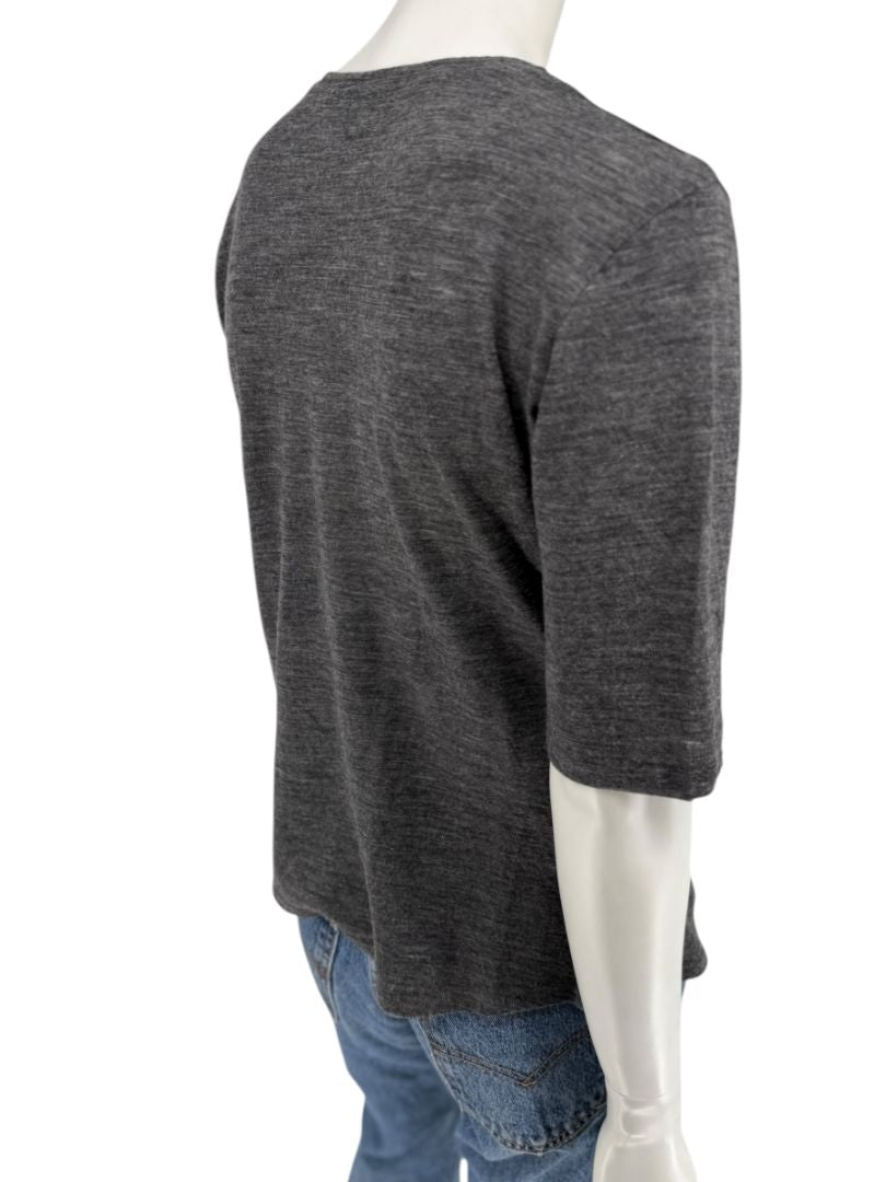René Lezard Charcoal Gray V-Neck Knit Top – Large