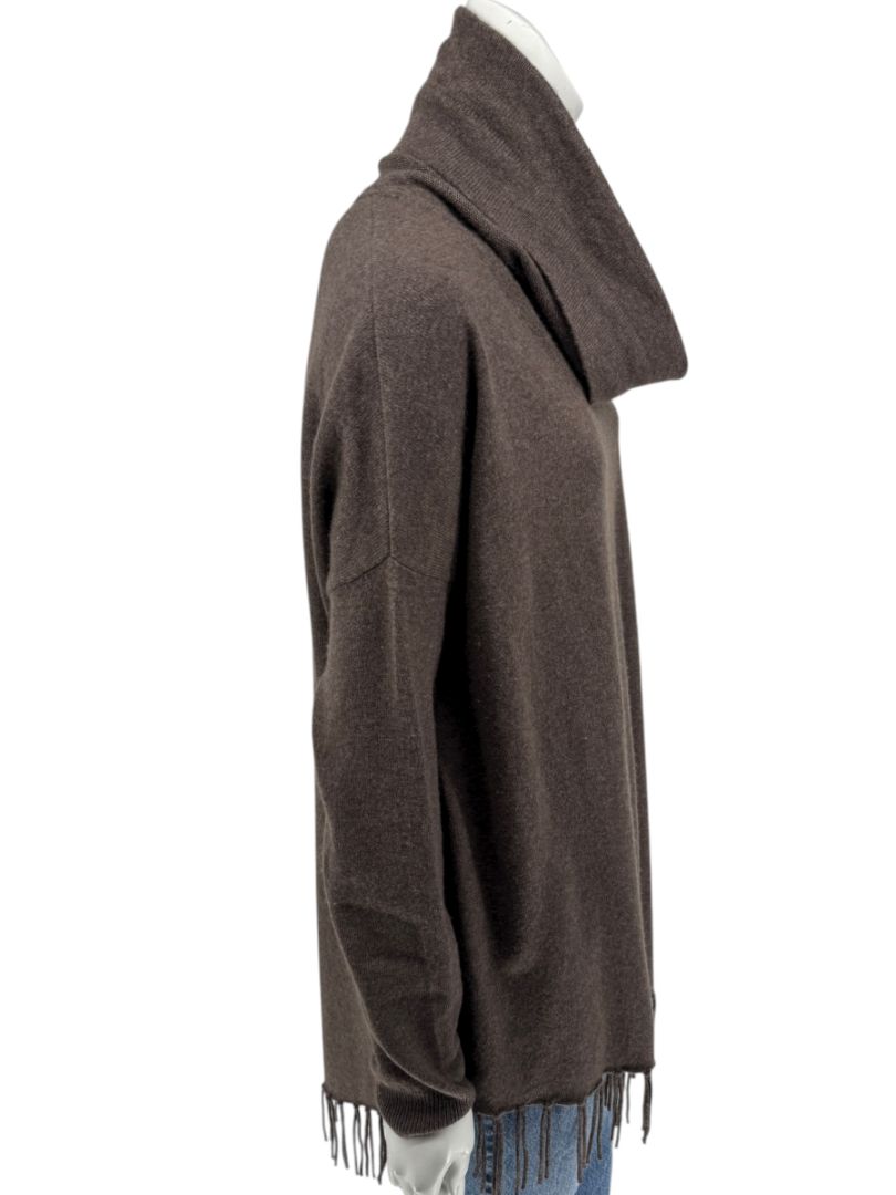 Repeat Cashmere Women’s Brown Wool-Cashmere Fringe Hem Sweater - Size L