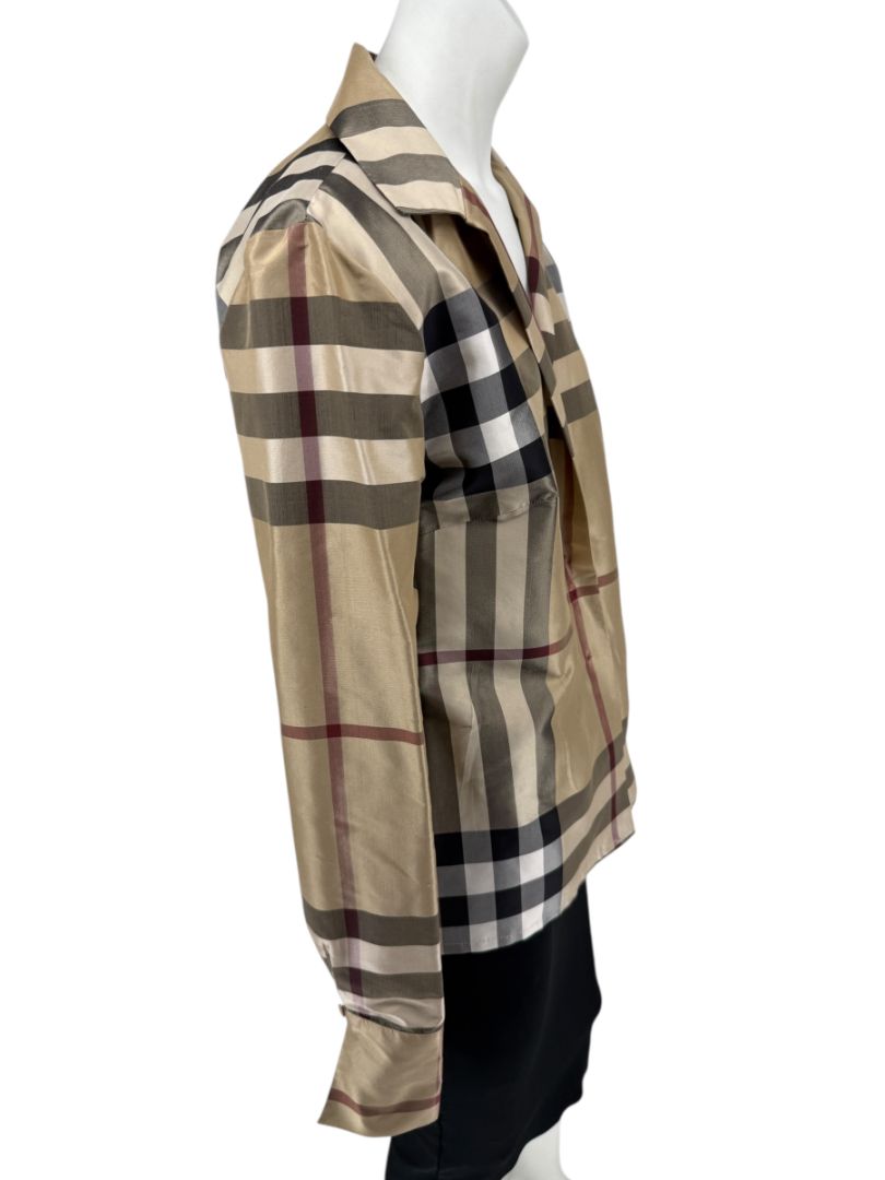 Burberry London Women’s Beige Nova Check Silk Blazer – Size XL