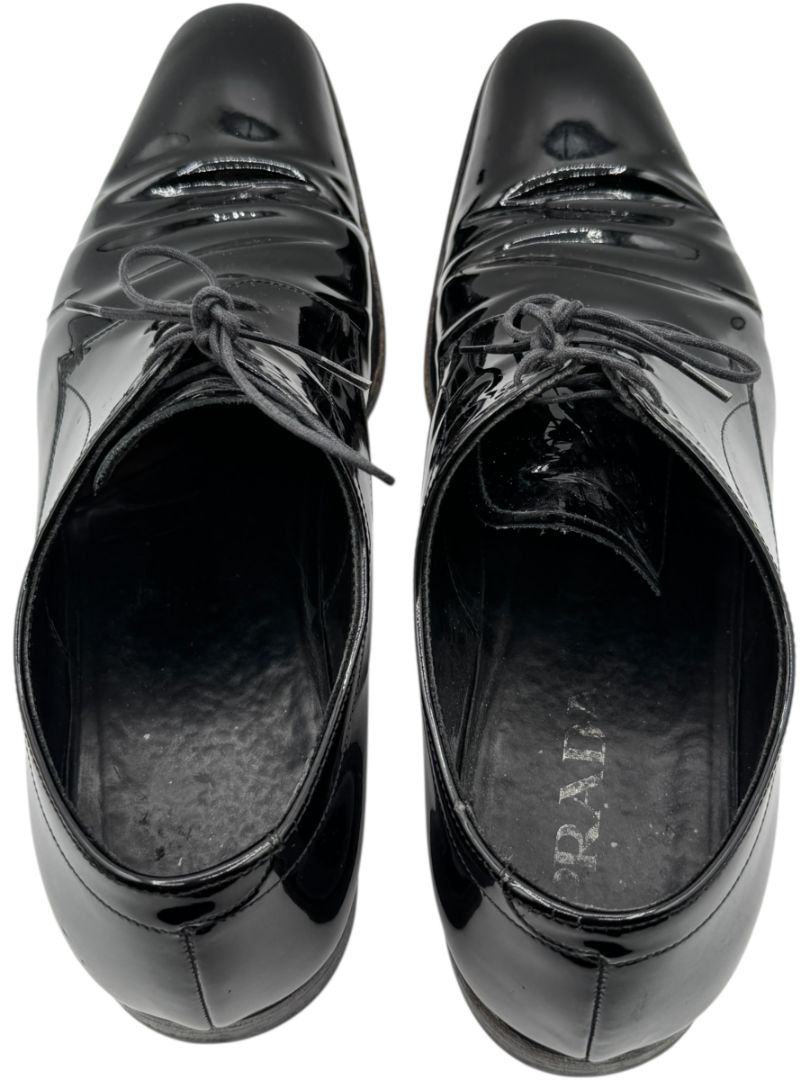 Prada Black Patent Leather Derby Shoes – Size 6.5 Mens
