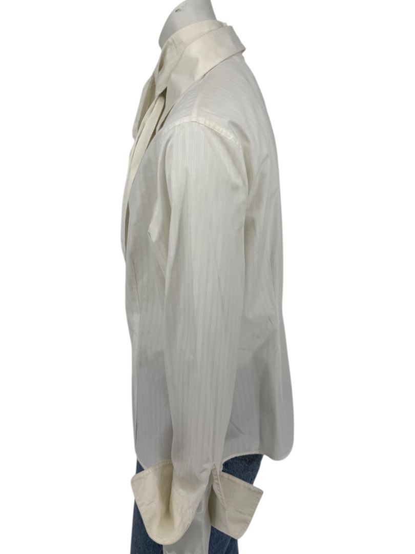 Zang Toi Ivory Striped Blouse with Detachable Neck Tie – Size 14