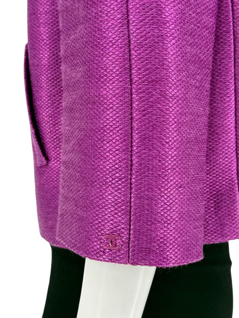 Chanel Fuchsia Textured Cotton-Blend Jacket – Size 42